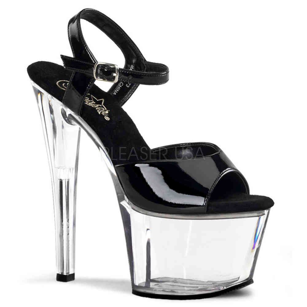 Pleaser - SKY309 Sandale à bride à la cheville, Pole dance chaussures - Chaussures de pole dance - Noir/Transparent Product image